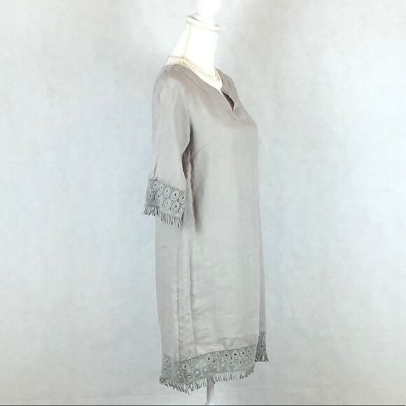 SzXS Alessia Pacini Taupe Lace Linen Dress - Picture 2 of 8